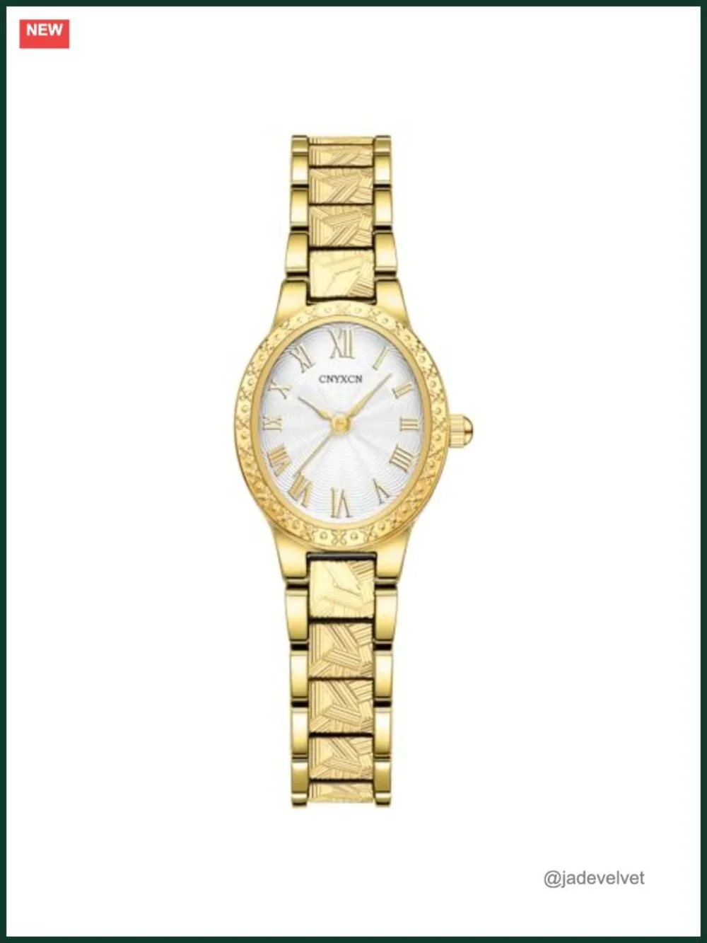 Vintage Gold Oval Case Watch Roman Numeral Dial Bracelet Strap Water Resistant